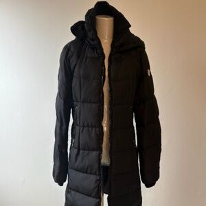 Vince Camuto Black Long Puffer Coat Women’s Small Hooded Winter Jacket